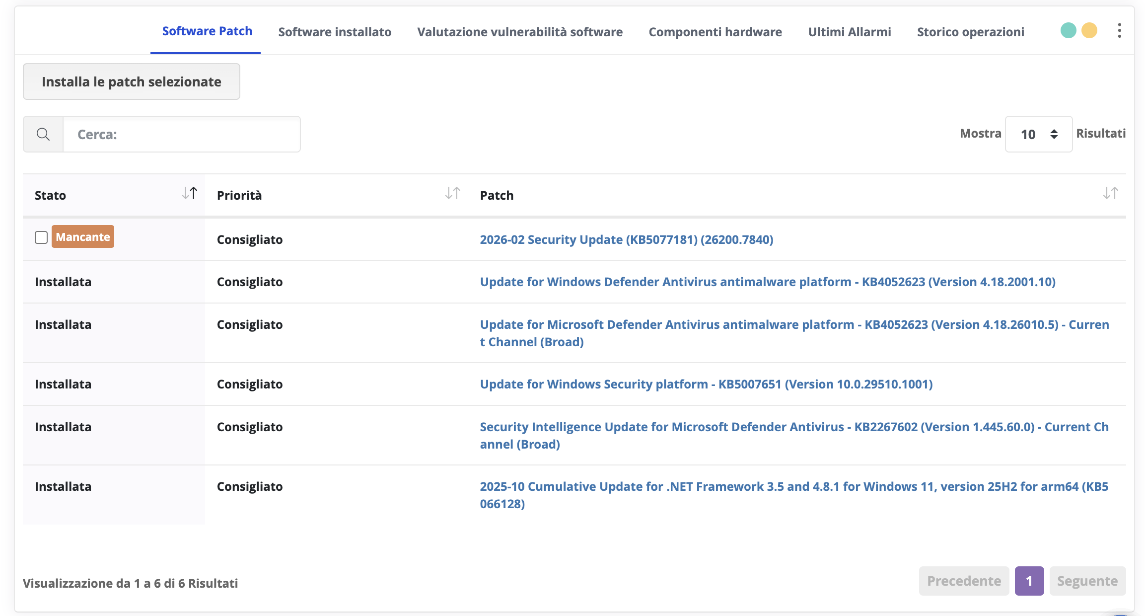 Controllo patch e aggiornamenti di sistema
