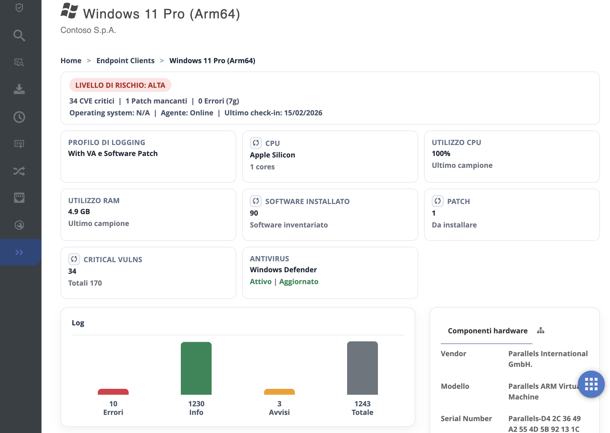 Vista inventario dispositivi e componenti software
