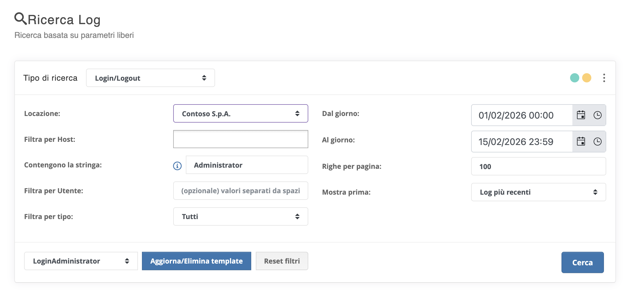 Ricerca granulare con salvataggio template in cloudlog